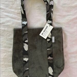 New Ahdorned Velour Tote Bag in Gray with Army Camo Straps